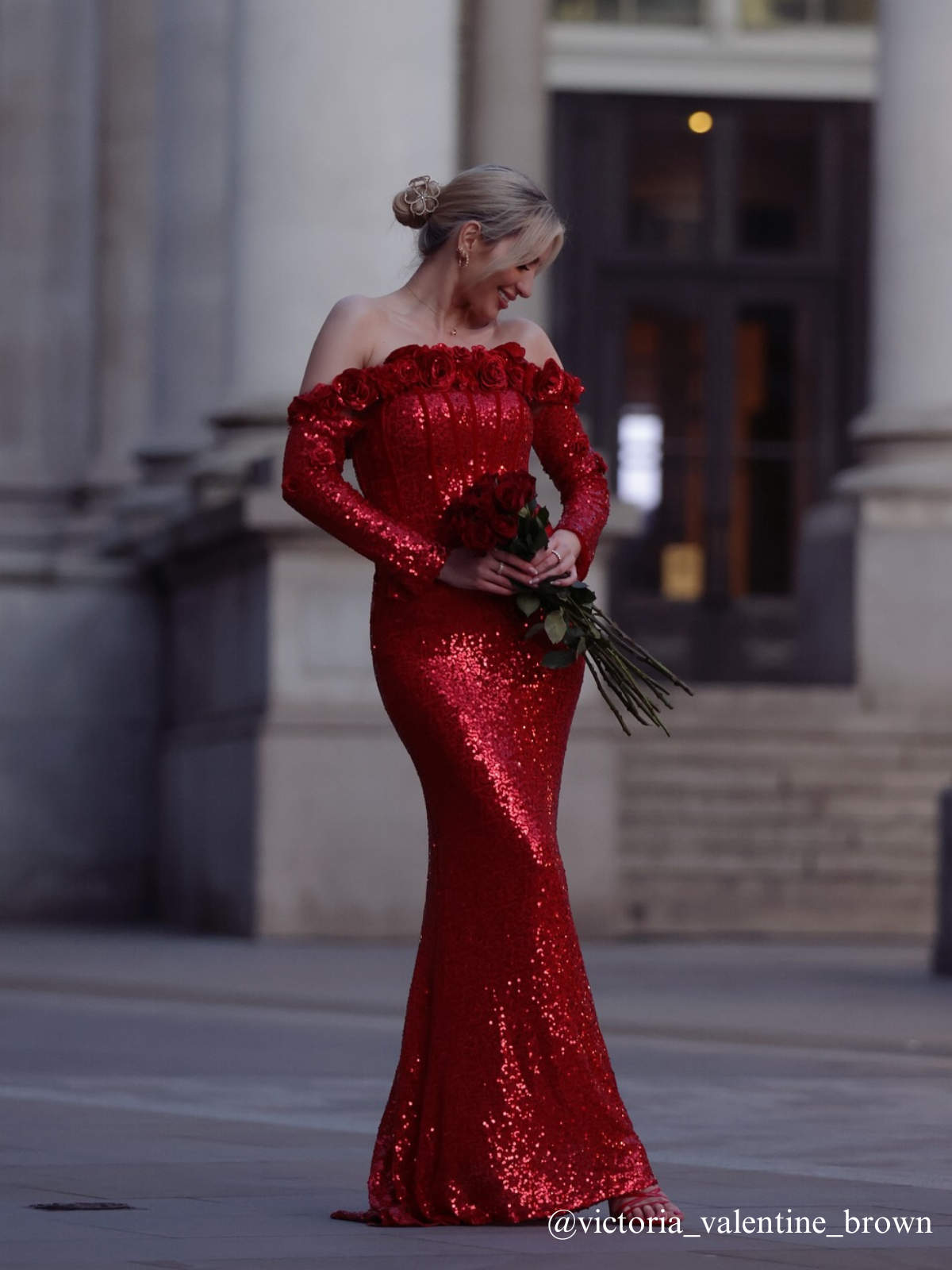 Catherynne Off Shoulder Çiçek Payet Maxi Elbise