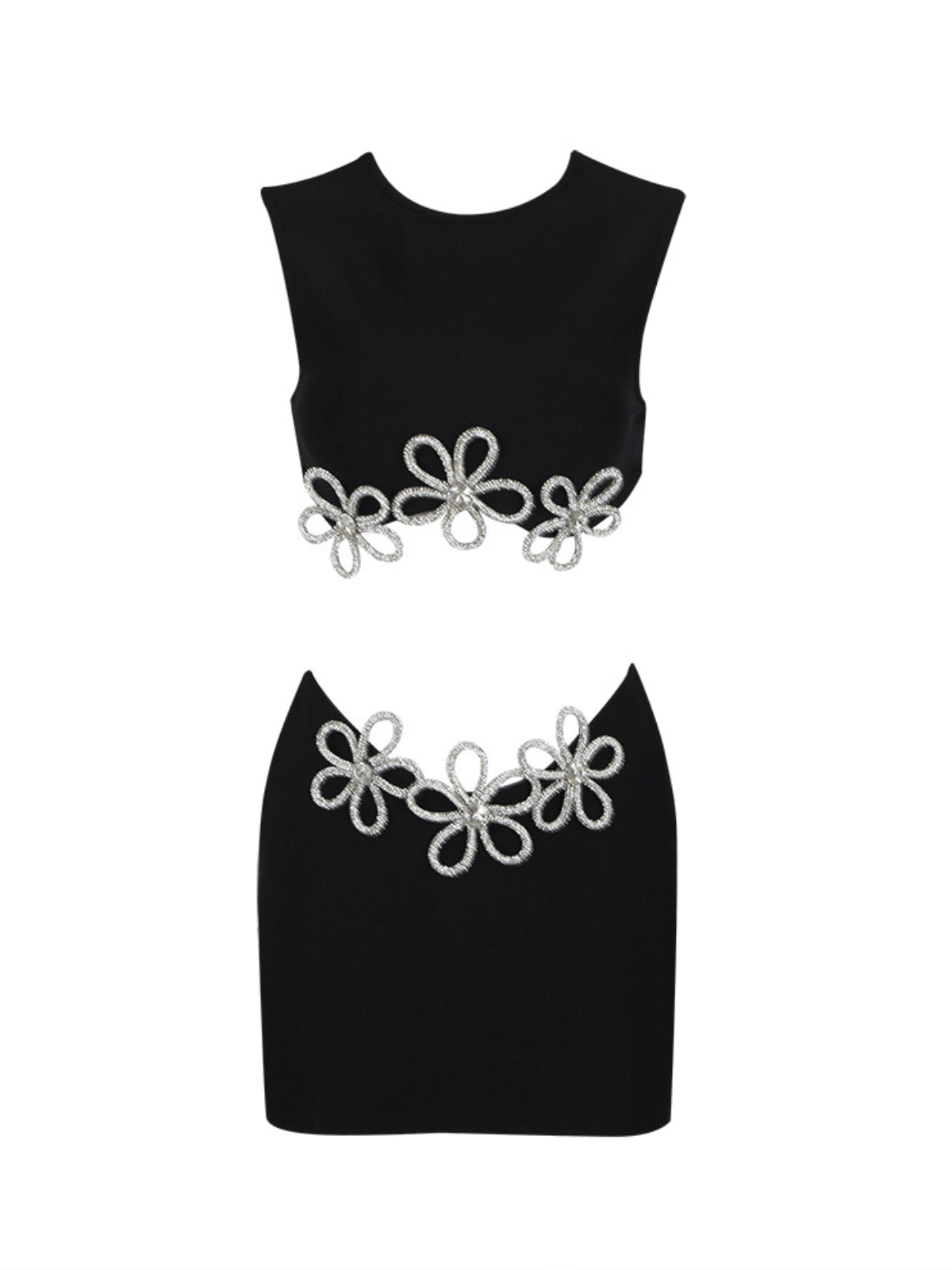 Adrien Çiçekli Kristal Kısa Bandaj Etek Seti