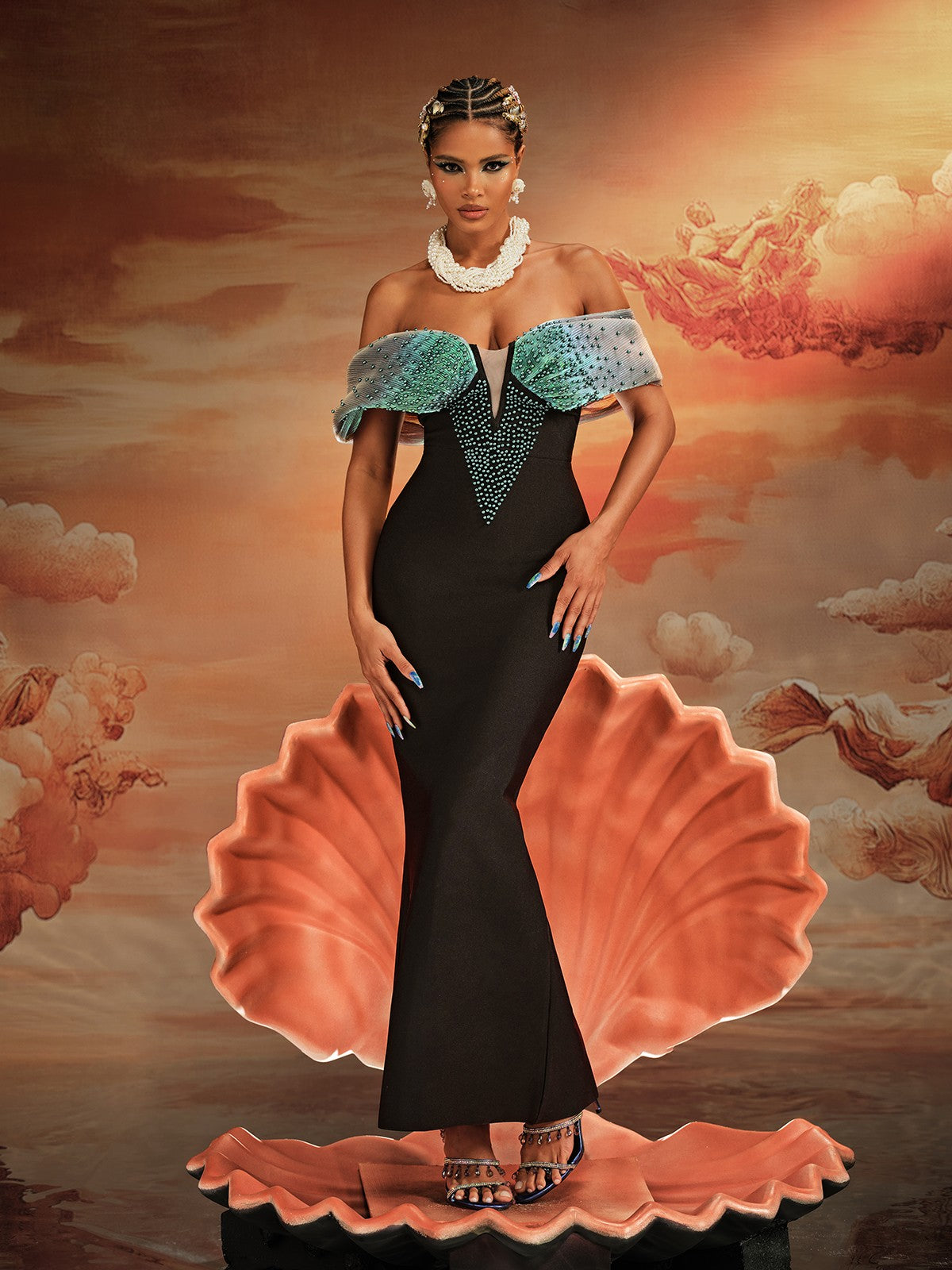 Ajani Off Shoulder Boncuklu Bandaj Maxi Elbise