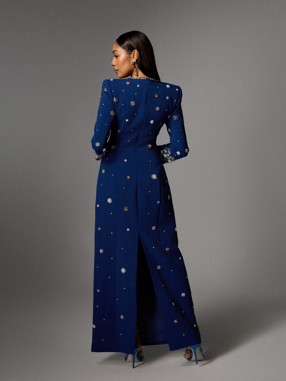 Alary Uzun Kollu Rhinestone Maxi Elbise