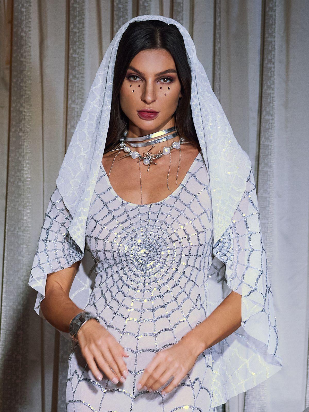 Beyaz Calyx Ağı Tül Sıralı Peçe