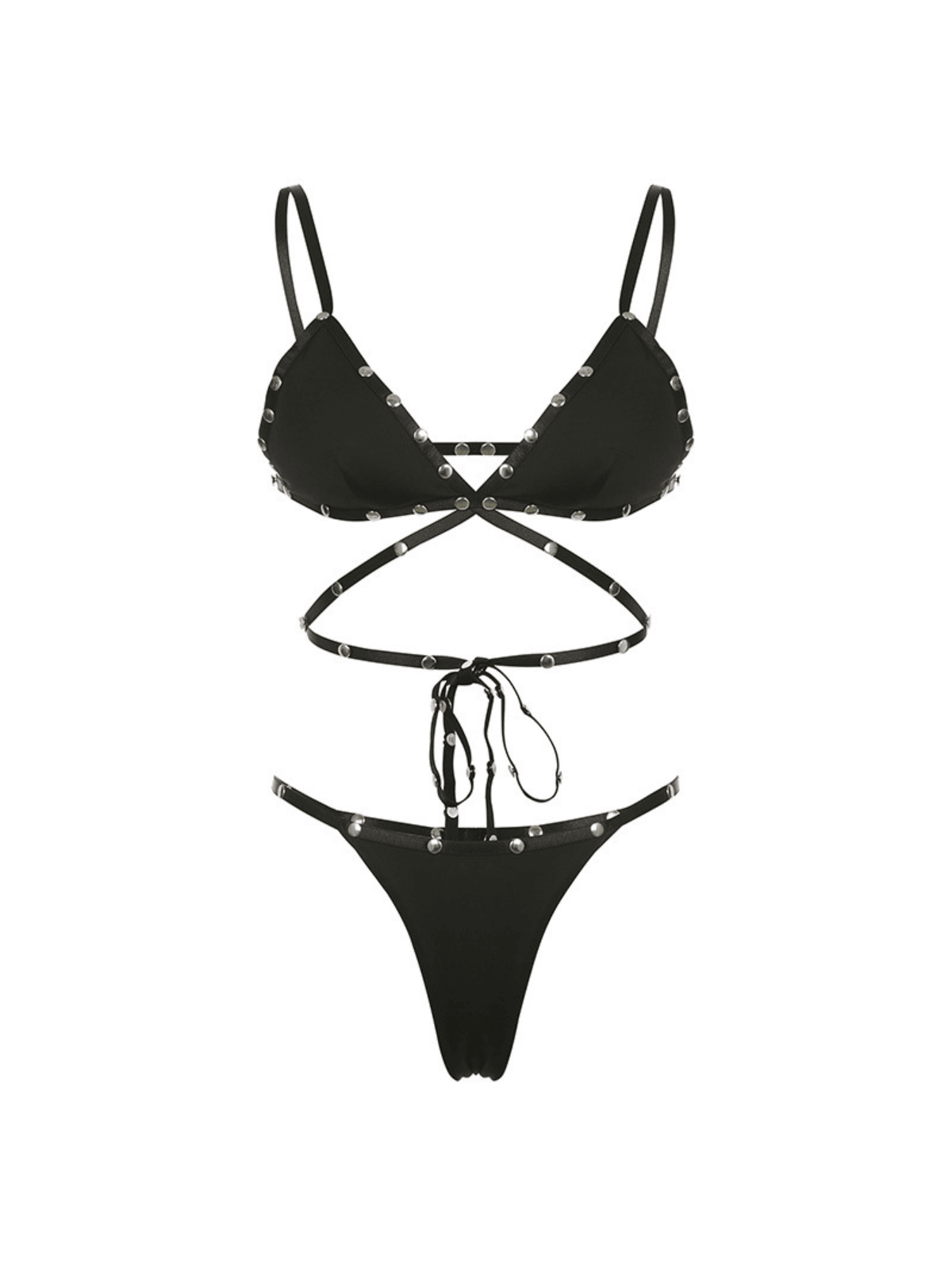 Alreem Dantel Bağlamalı Rivet Bikini İki Parça Set