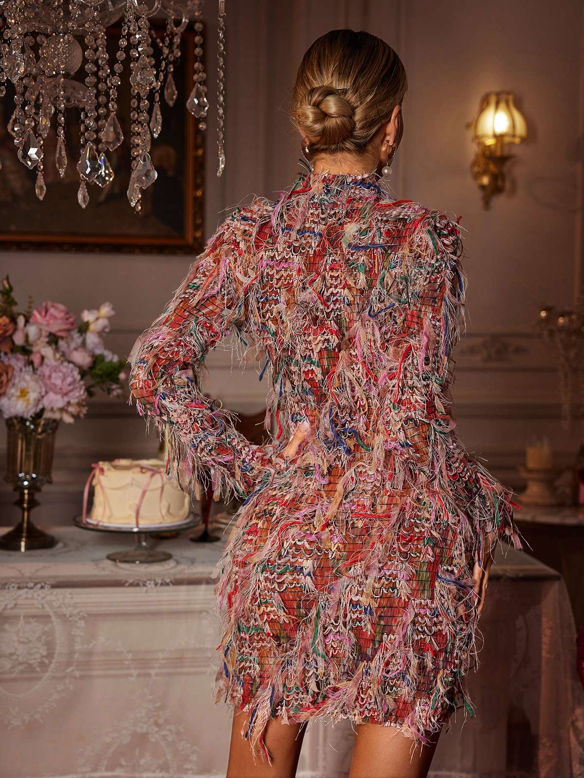 Archki Uzun Kollu Franjeli Mini Elbise