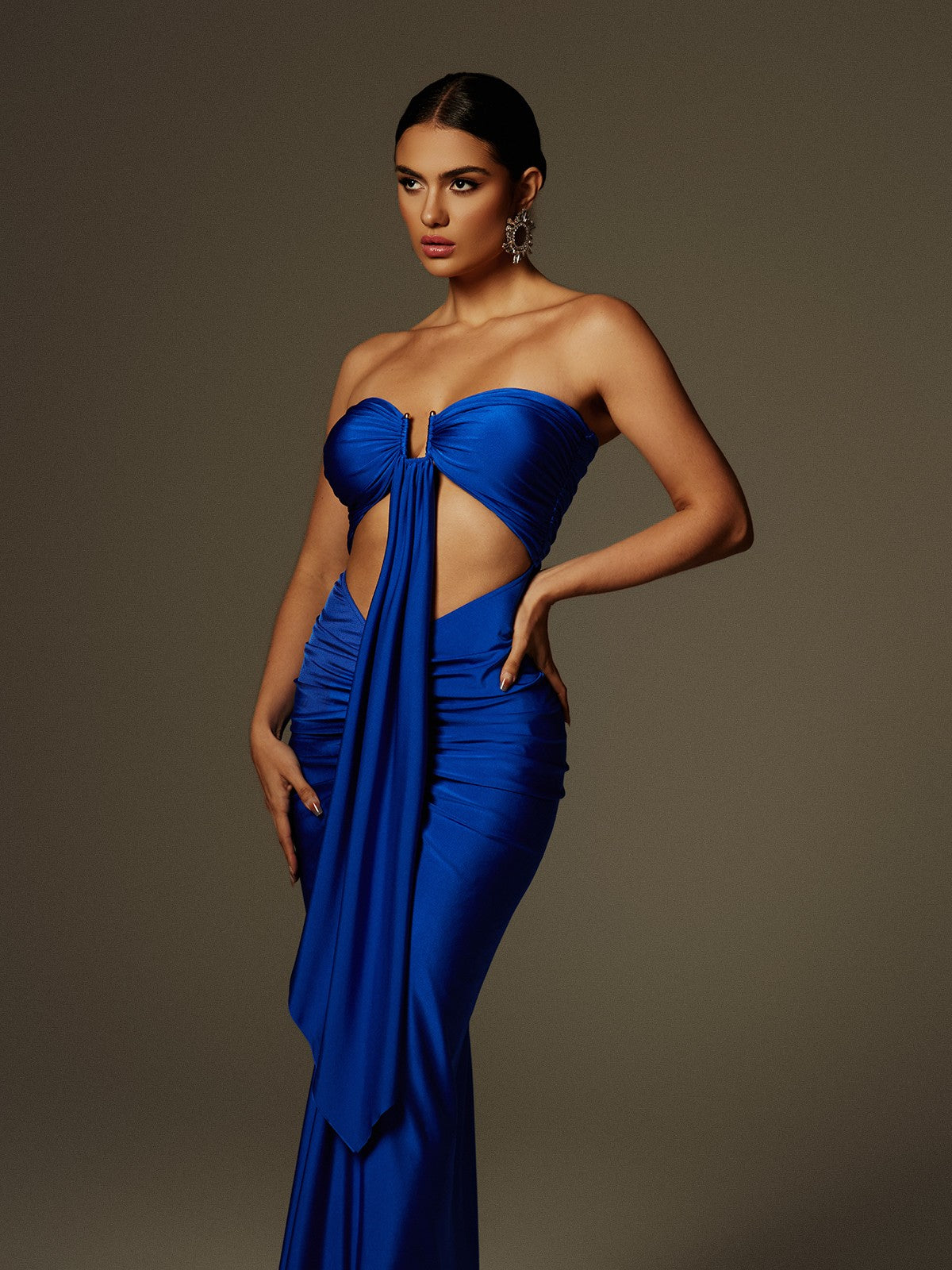 Arlyn Askısız Drapeli Kesik Maxi Elbise