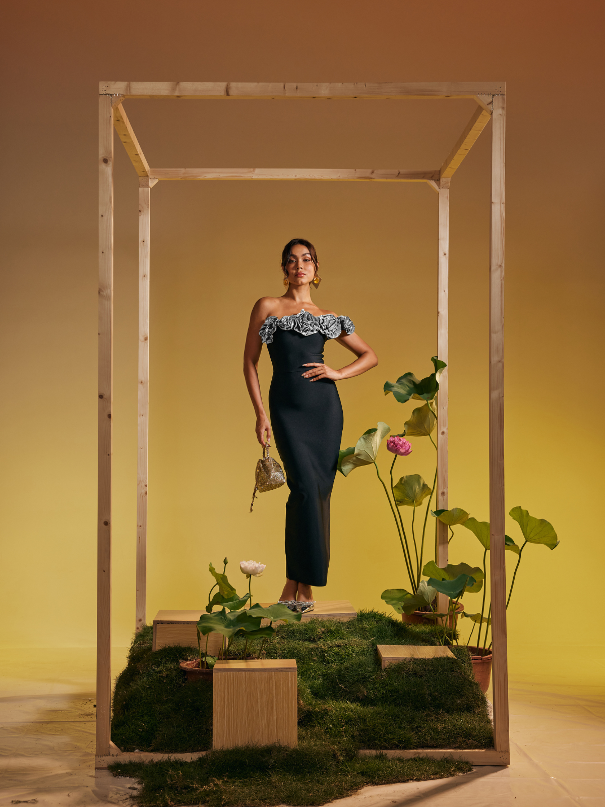 Arnau Tek Omuzlu Çiçek Bandaj Maxi Elbise Gümüş