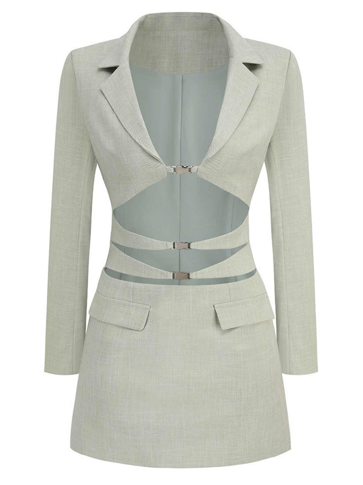 Aryndal V Yaka Düğmeli Mini Blazer Elbise