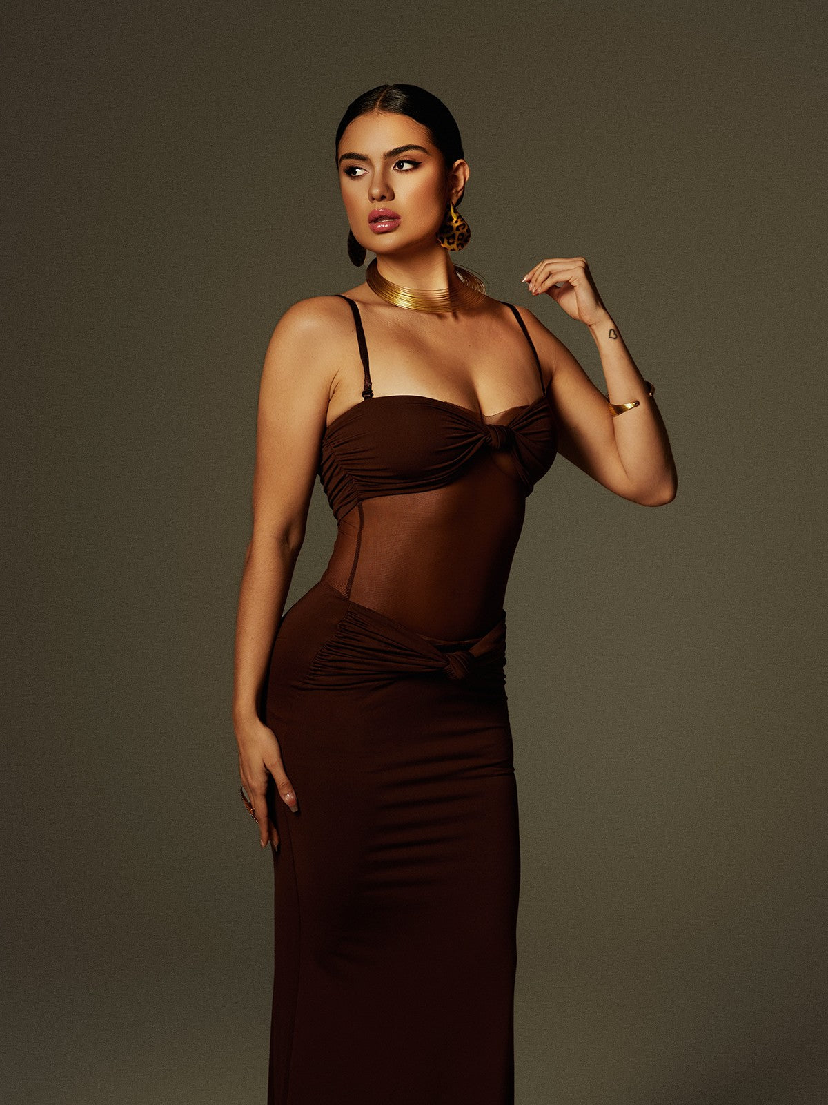 Australis Spagetti Fiyonklu Kıvrımlı Maxi Elbise