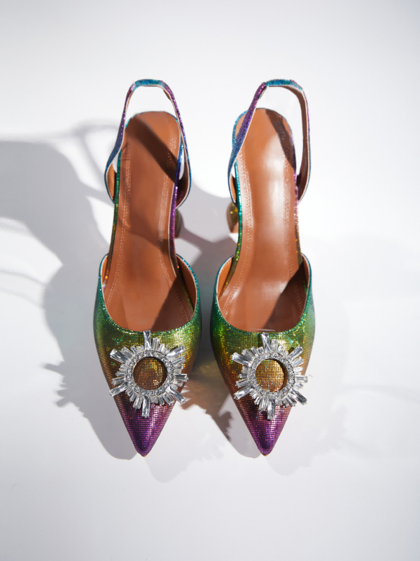 Avalira Taşlı Slingback Fırfırlı Topuklu Ayakkabılar Çok Renkli