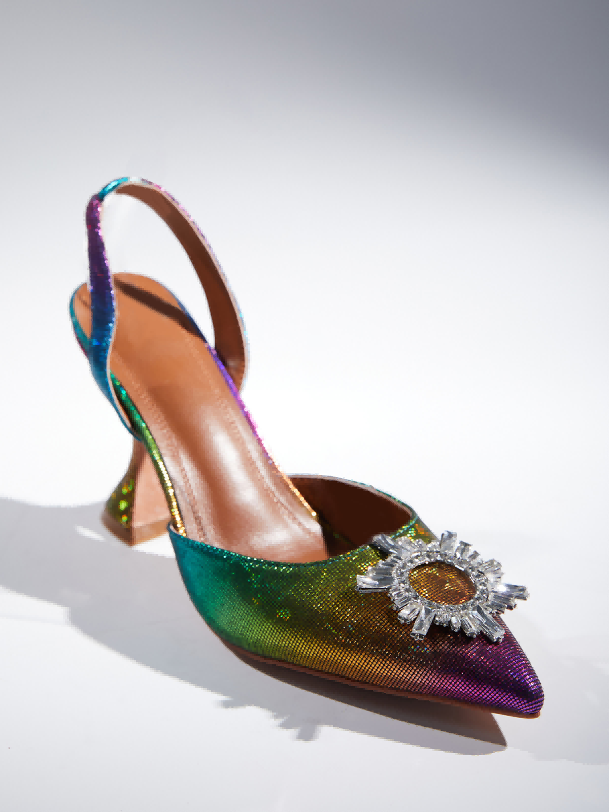 Avalira Taşlı Slingback Fırfırlı Topuklu Ayakkabılar Çok Renkli