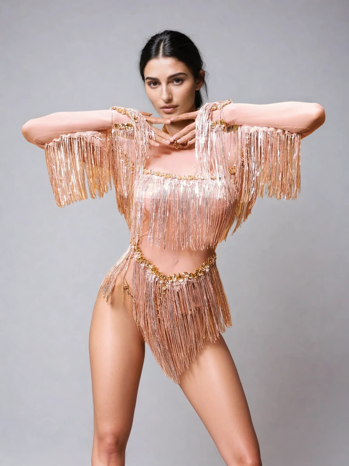 Axiom Uzun Kollu Franjeli Bodysuit - Ten Rengi
