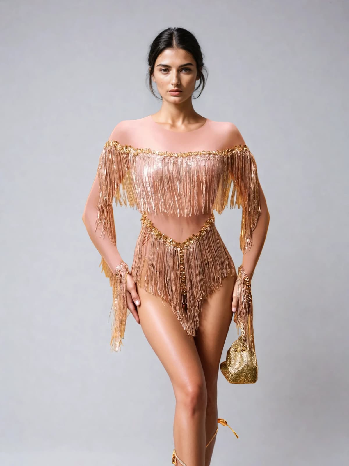 Axiom Uzun Kollu Franjeli Bodysuit - Ten Rengi