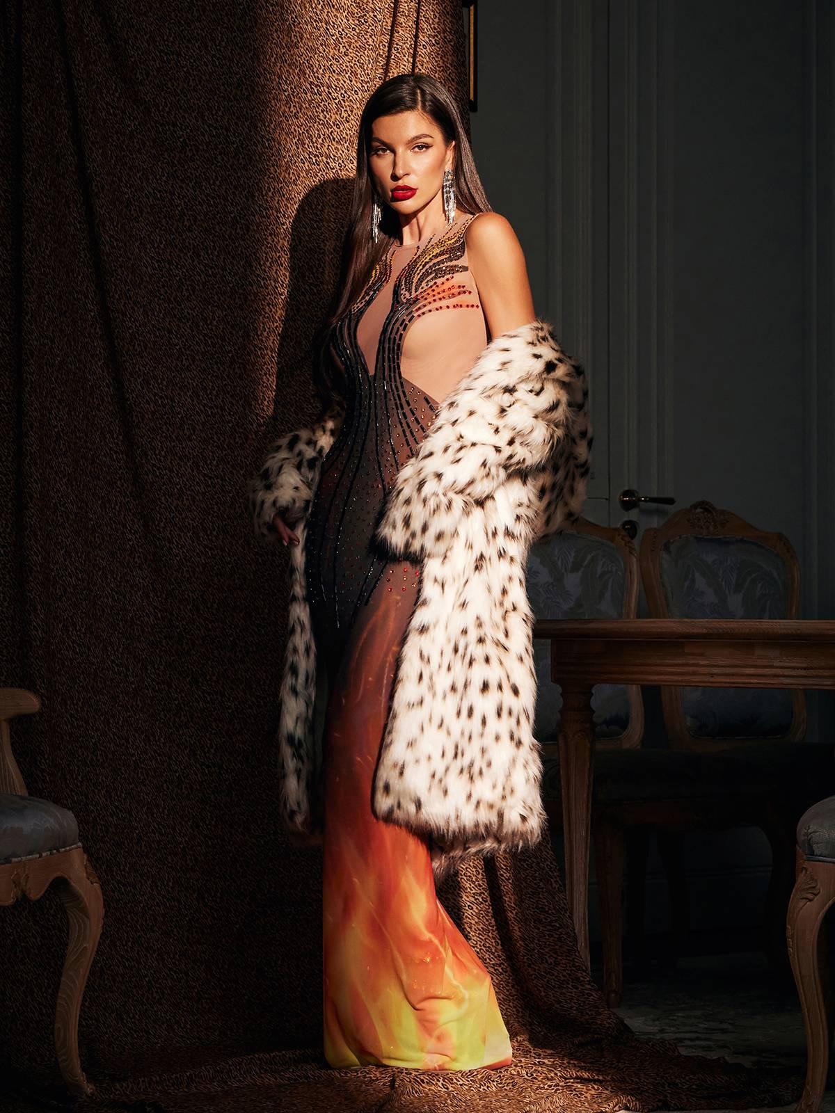 Bellezza Baskılı Rhinestone Maxi Elbise