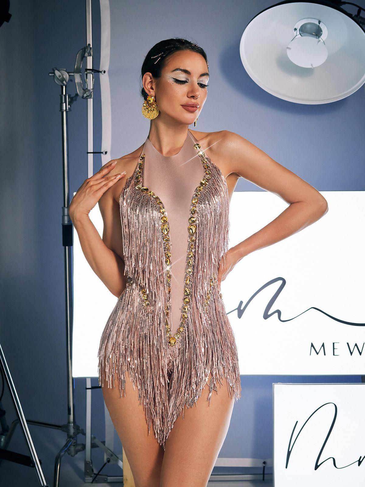 Benicio Halter Yaka Düzensiz Payet Bodysuit
