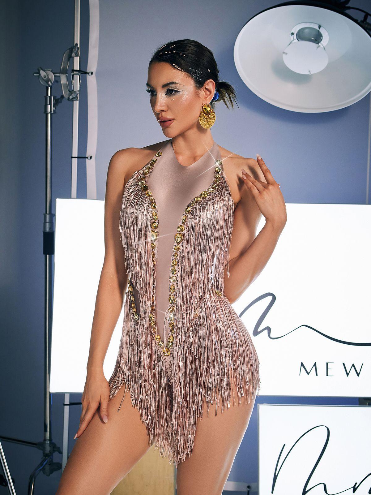 Benicio Halter Yaka Düzensiz Payet Bodysuit