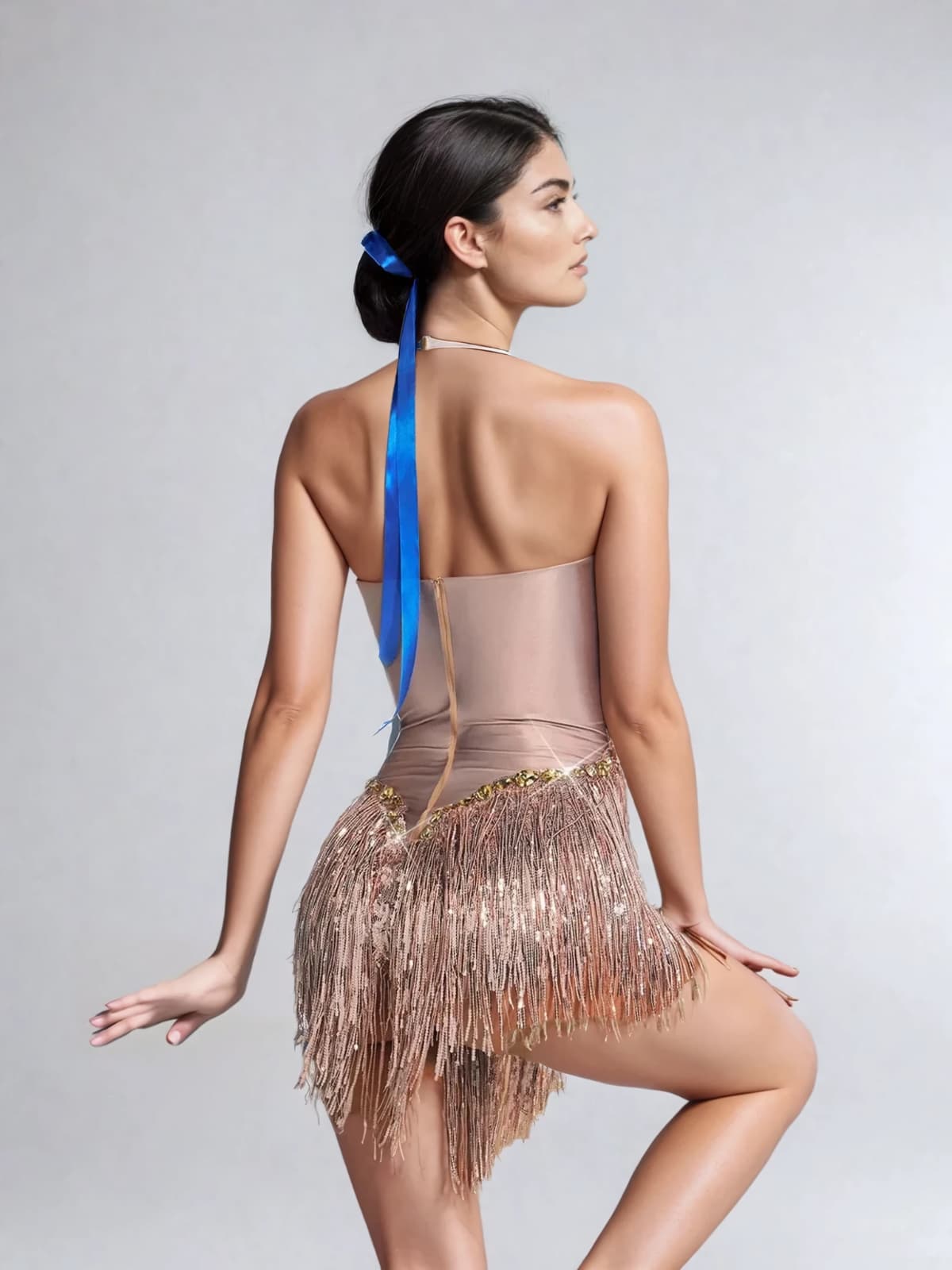 Benicio Halter Yaka Franj Detaylı Pullu Bodysuit
