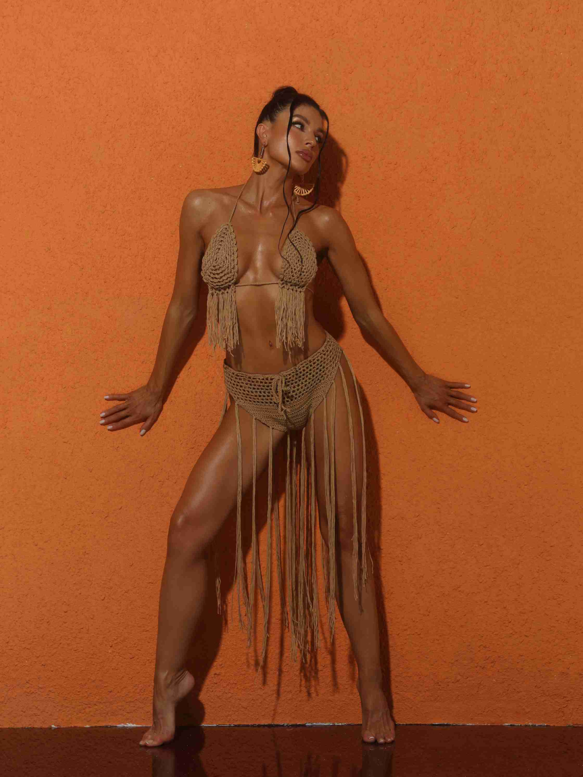 Berlin Triko Franjeli Bikini İki Parça Set Kahverengi