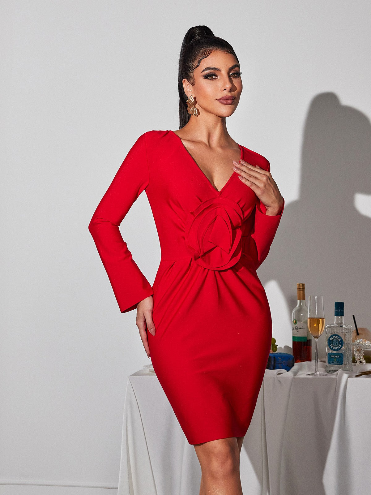 Bertilde V Yaka Çiçekli Mini Elbise