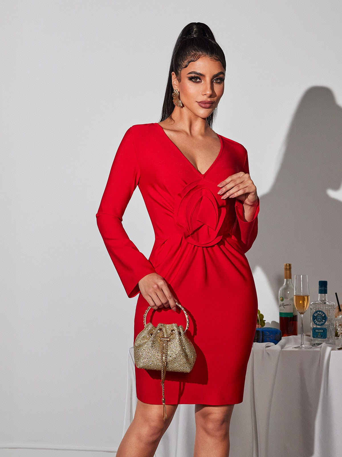 Bertilde V Yaka Çiçekli Mini Elbise