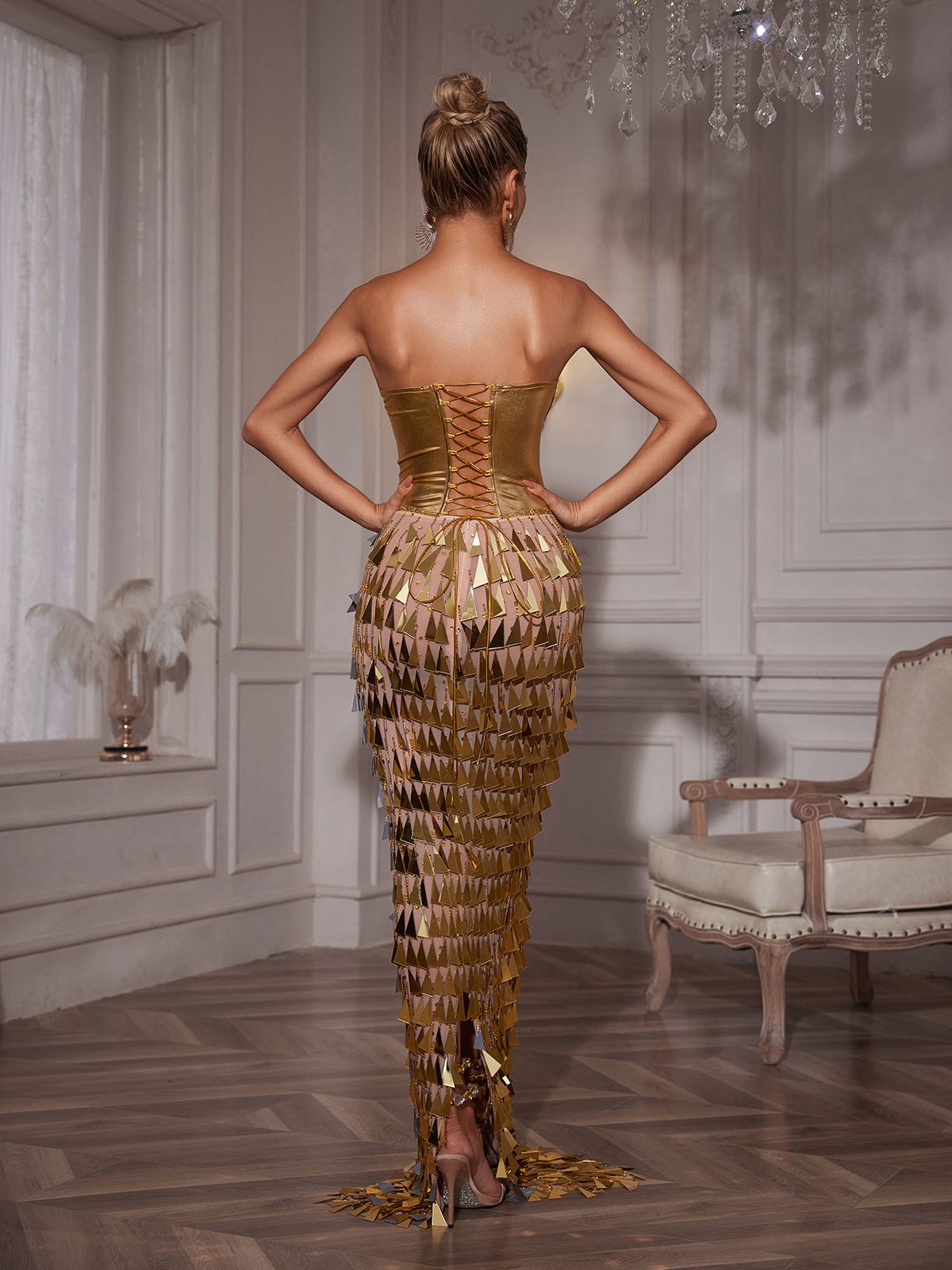 Buck Korse Akrilik Fringe Maxi Elbise