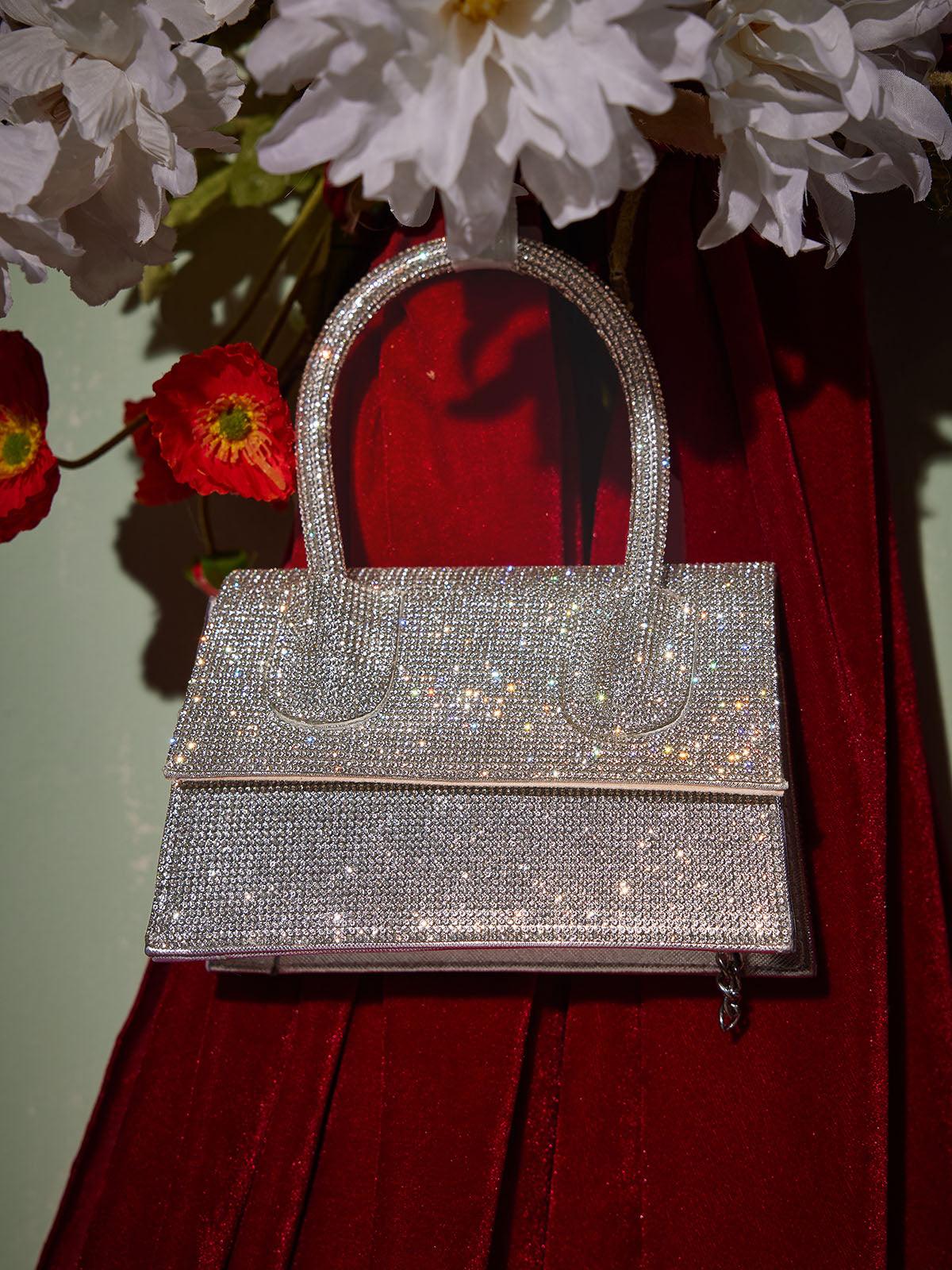 Caleo Kristal Clutch Gümüş