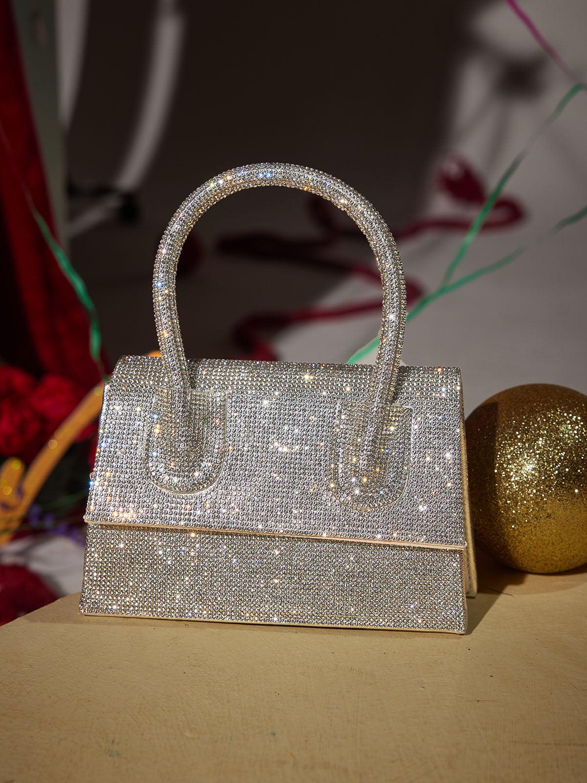 Caleo Kristal Clutch Gümüş