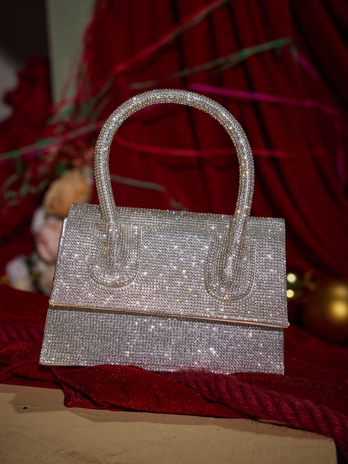 Caleo Kristal Clutch Gümüş