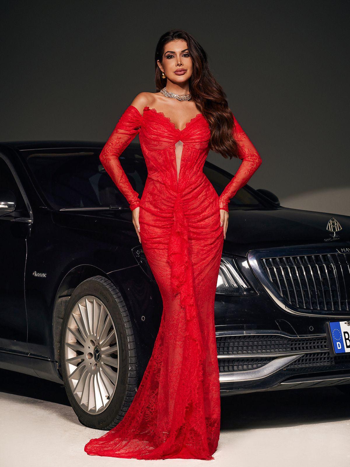 Capella Off Shoulder Dantelalı Deniz Kızı Maxi Elbise