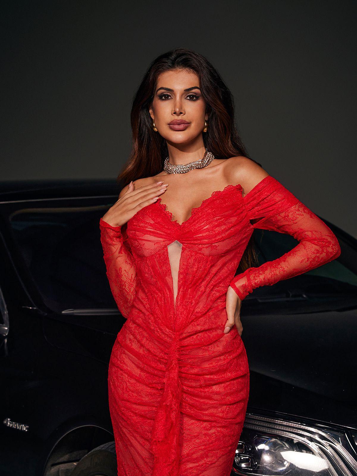 Capella Off Shoulder Dantelalı Deniz Kızı Maxi Elbise