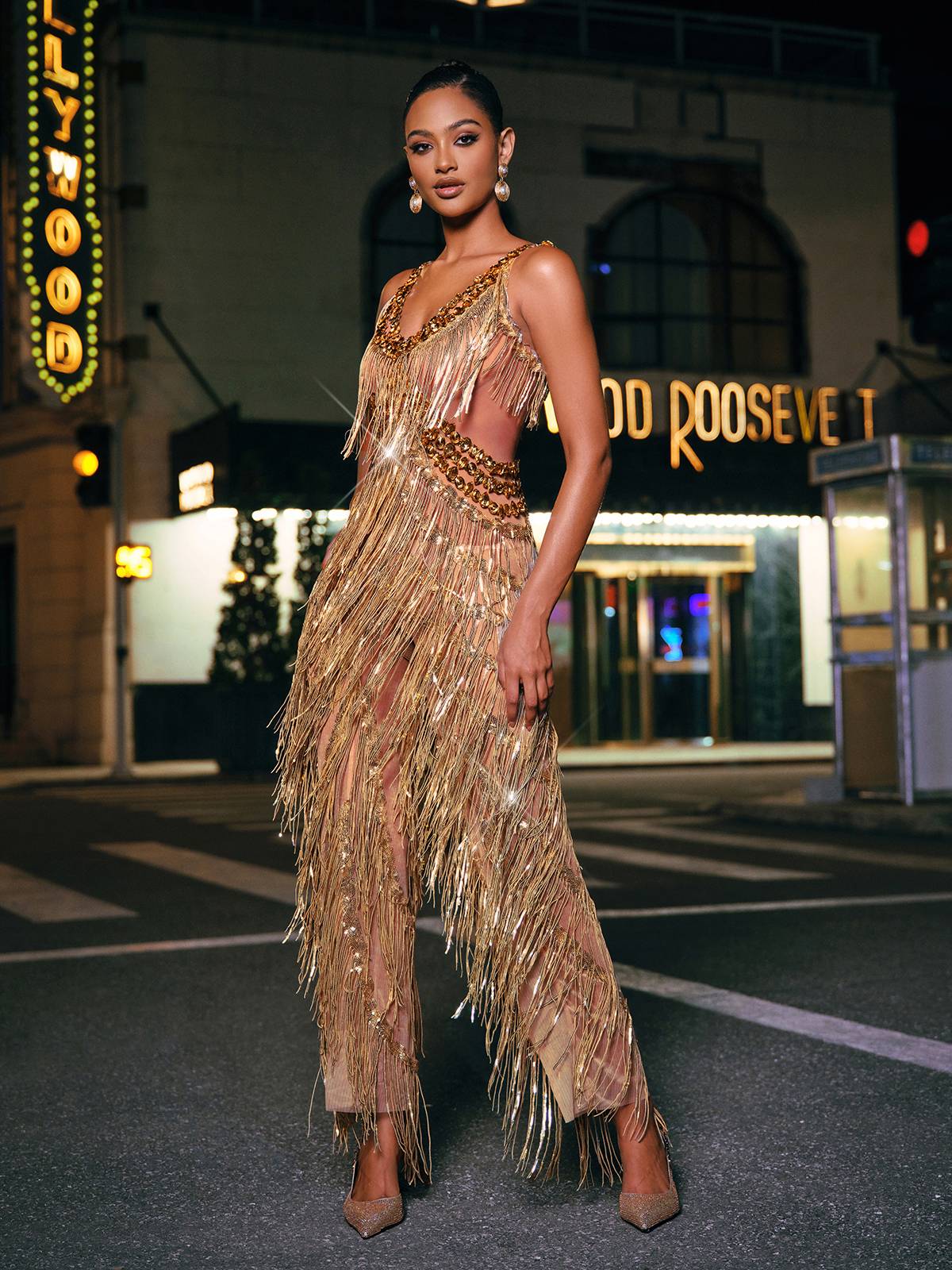 Charnita V Yaka Rhinestone Fringe Tulum