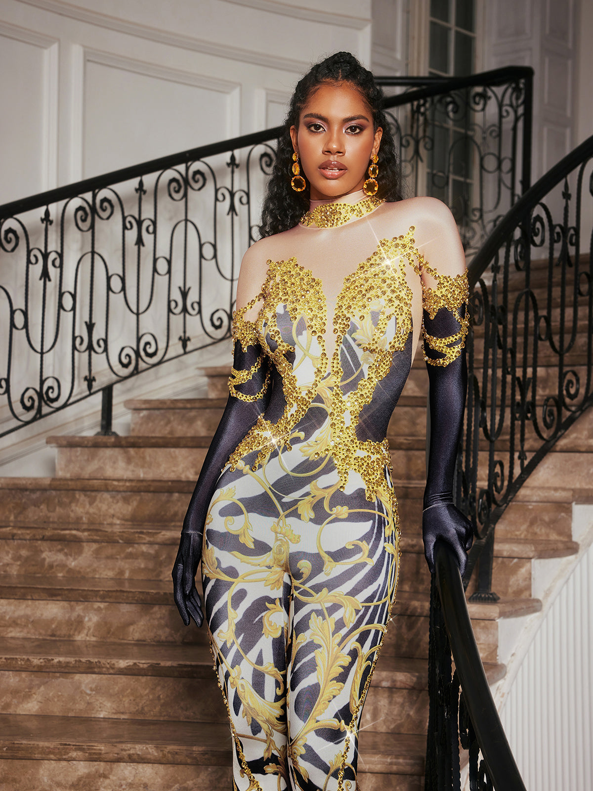 Choncey Taşlı Baskılı Tulum