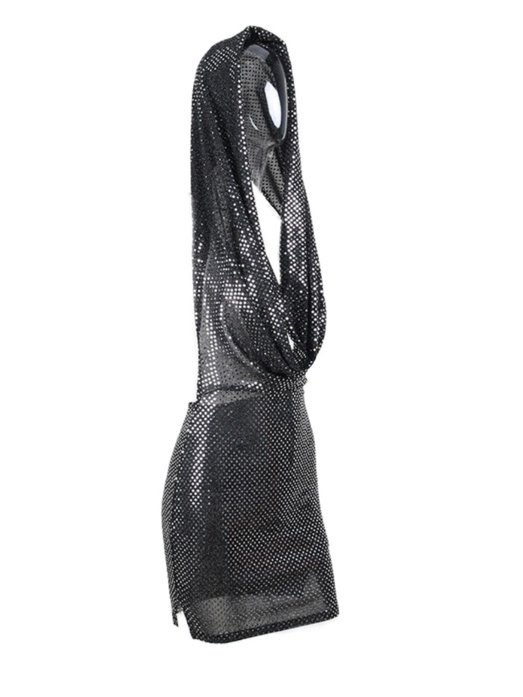 Ciaran Işıltılı Derin Yaka Kapüşonlu Elbise