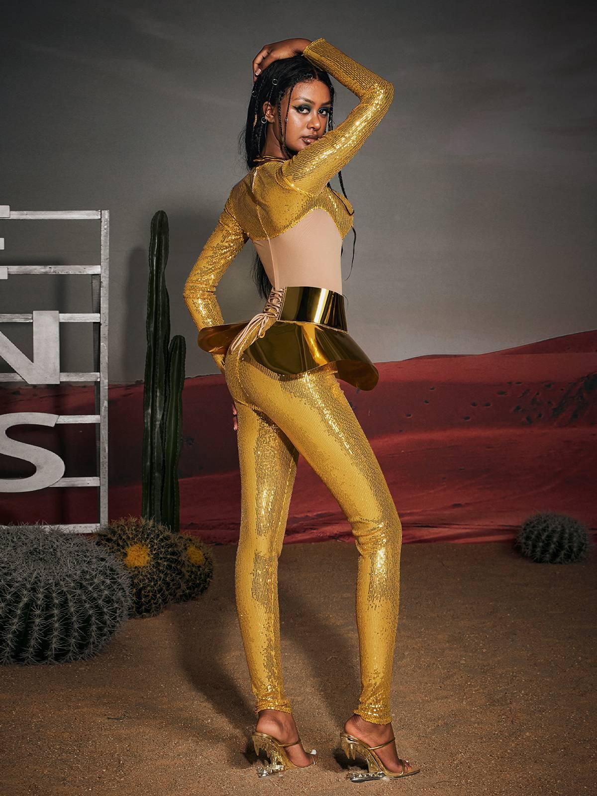 Korbin Payetli Bel Lastikli Tulum