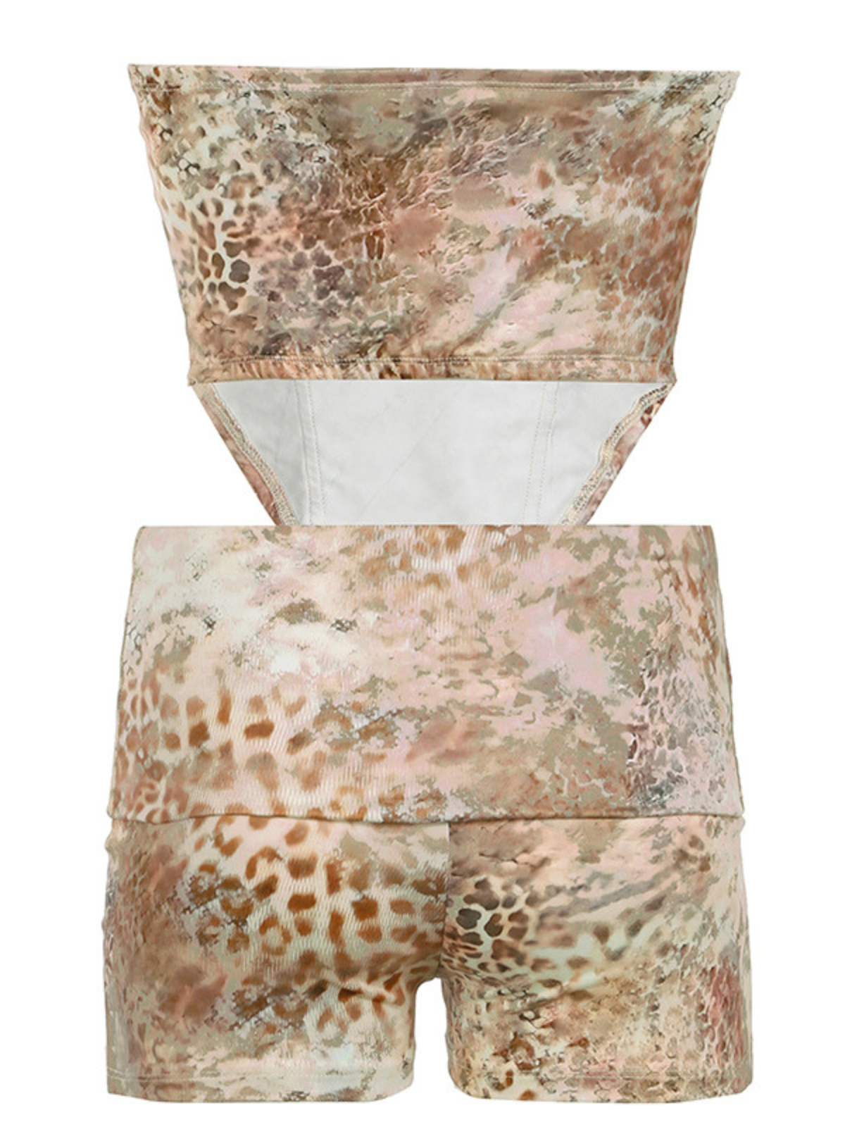 Corvilde Straplez Leopar Şort Takımı Haki