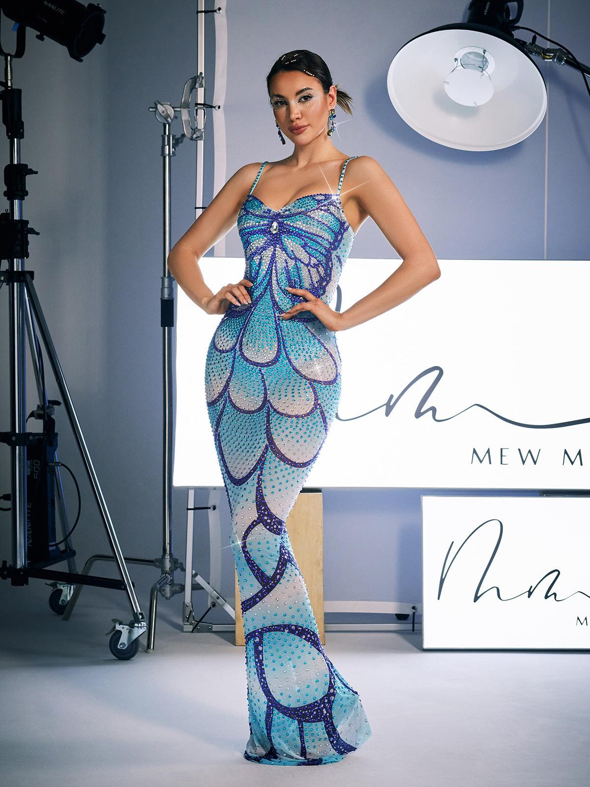 Croía Spaghetti Baskılı Kristal Maxi Elbise