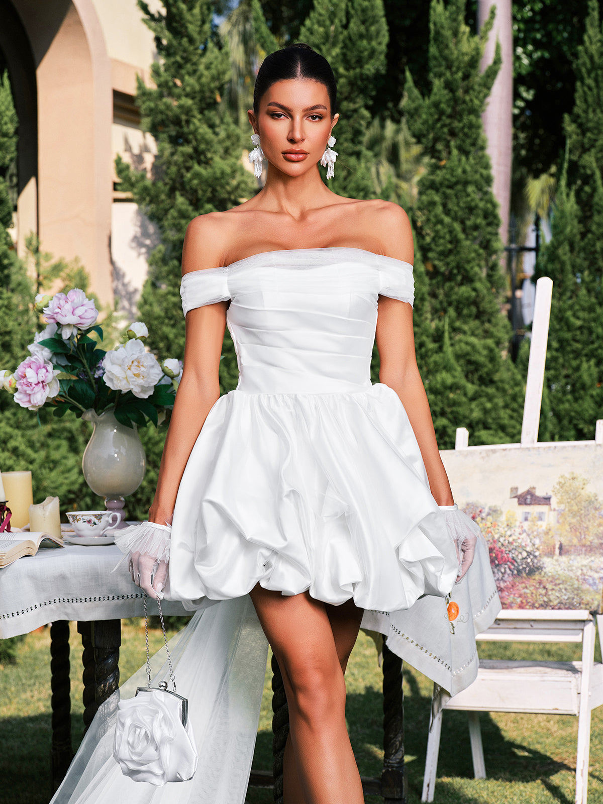 Danyal Off Shoulder Ruched Saten Elbise