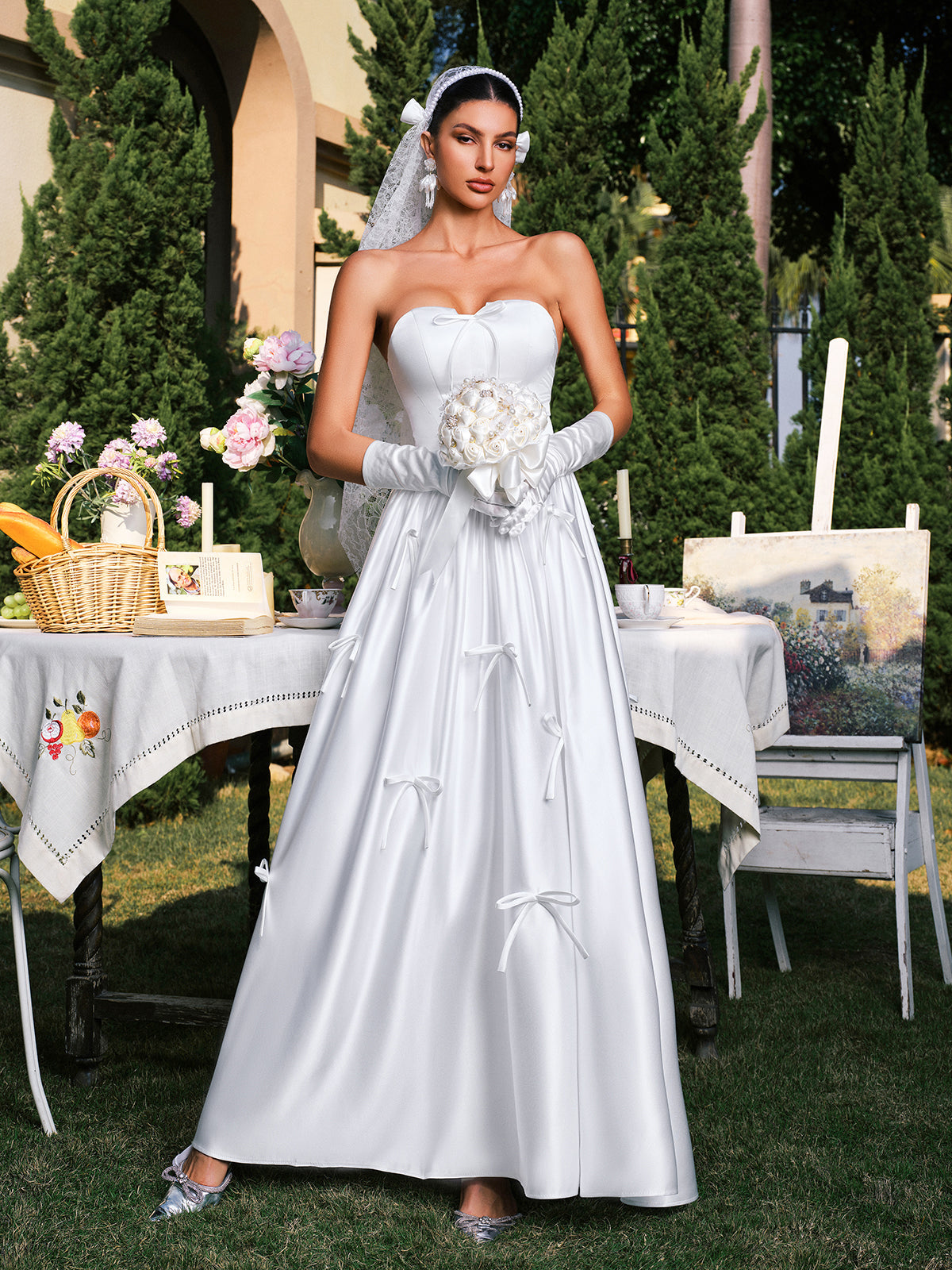 Darvin Straplez Fiyonk Saten Maxi Elbise