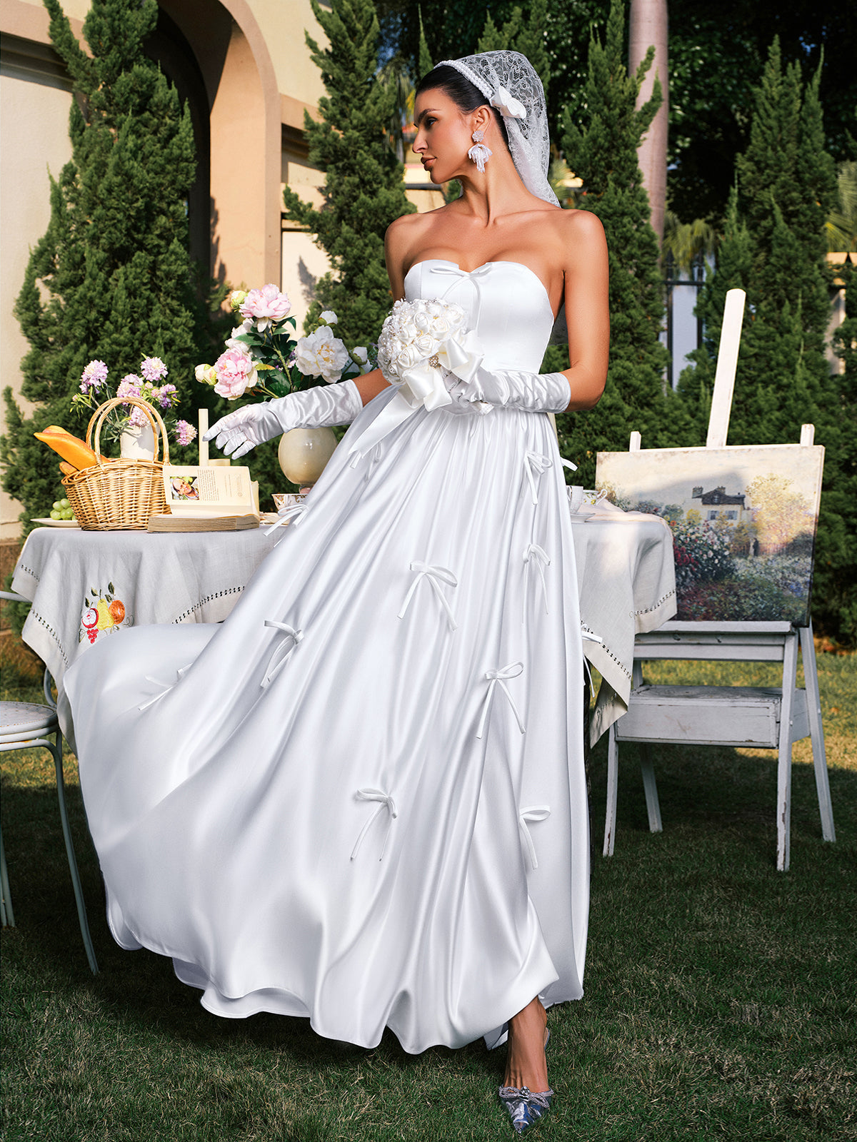 Darvin Straplez Fiyonk Saten Maxi Elbise