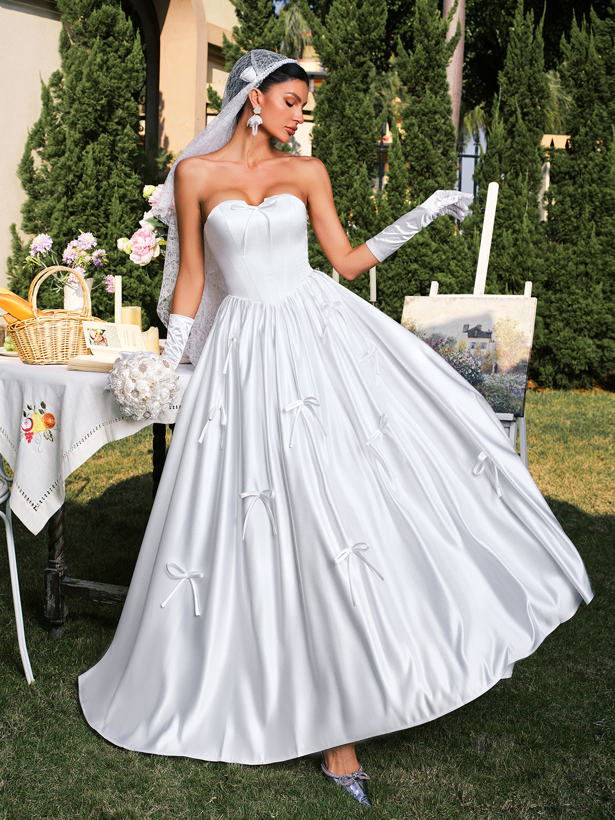 Darvin Straplez Fiyonk Saten Maxi Elbise