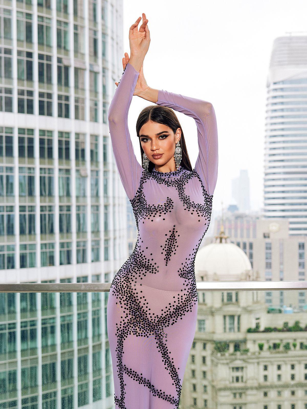 Dasani Baskılı Rhinestone Maxi Elbise