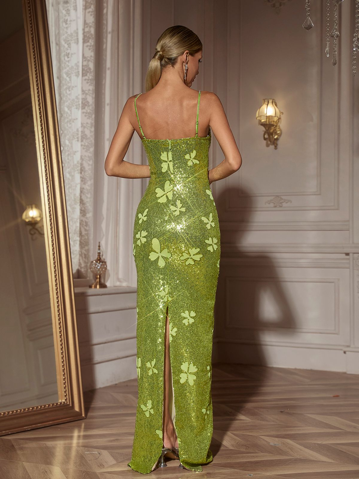 Dayshaun Kelebek Rhinestone Payet Maxi Elbise