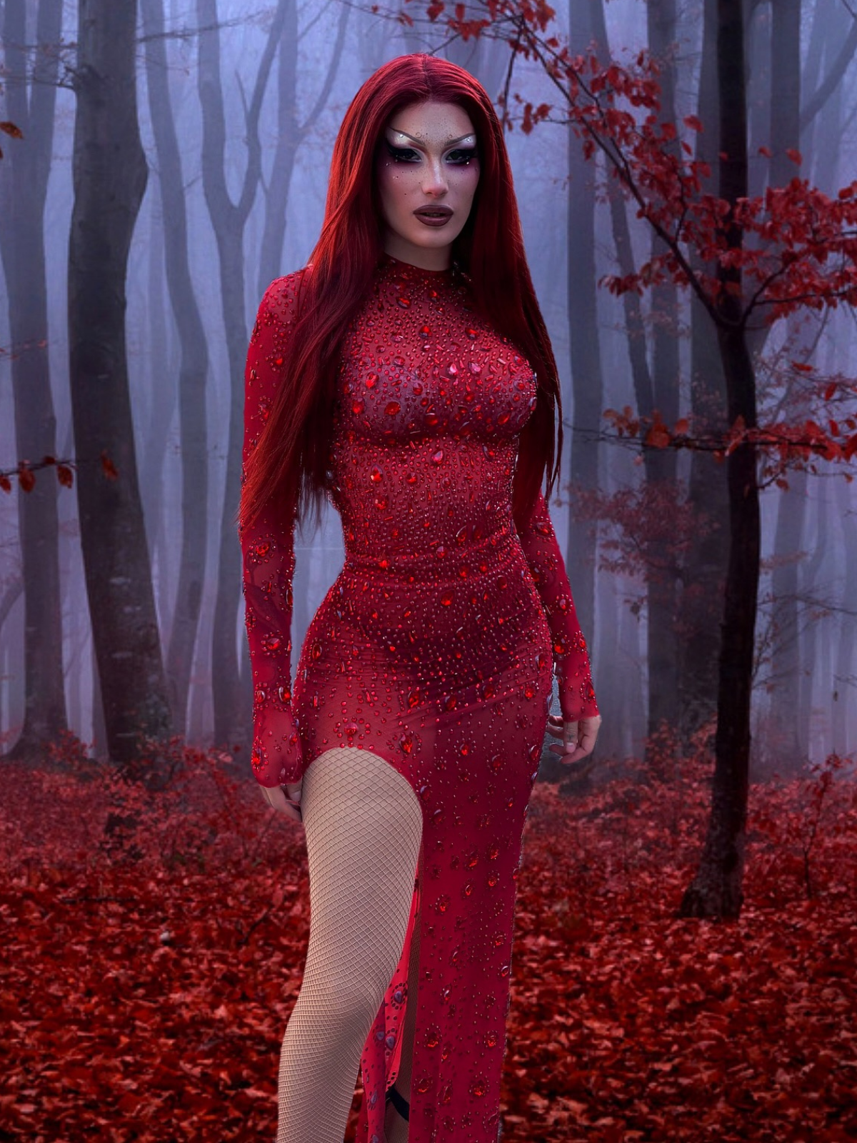 Demi Uzun Kollu Kristal Maxi Elbise