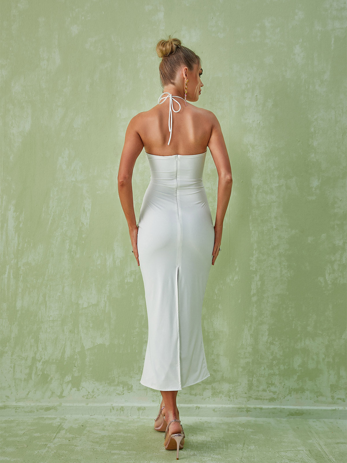 Dorcas Halter Yaka Kesik Midi Elbise