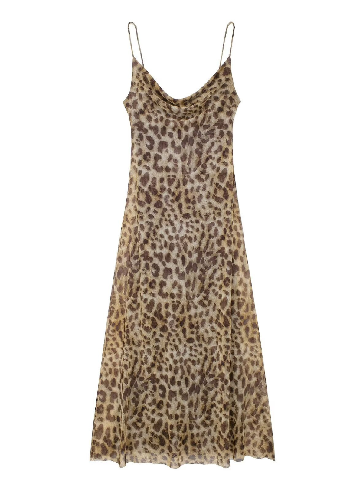 Drynthia Spaghetti Leopar Midi Elbise Kahverengi