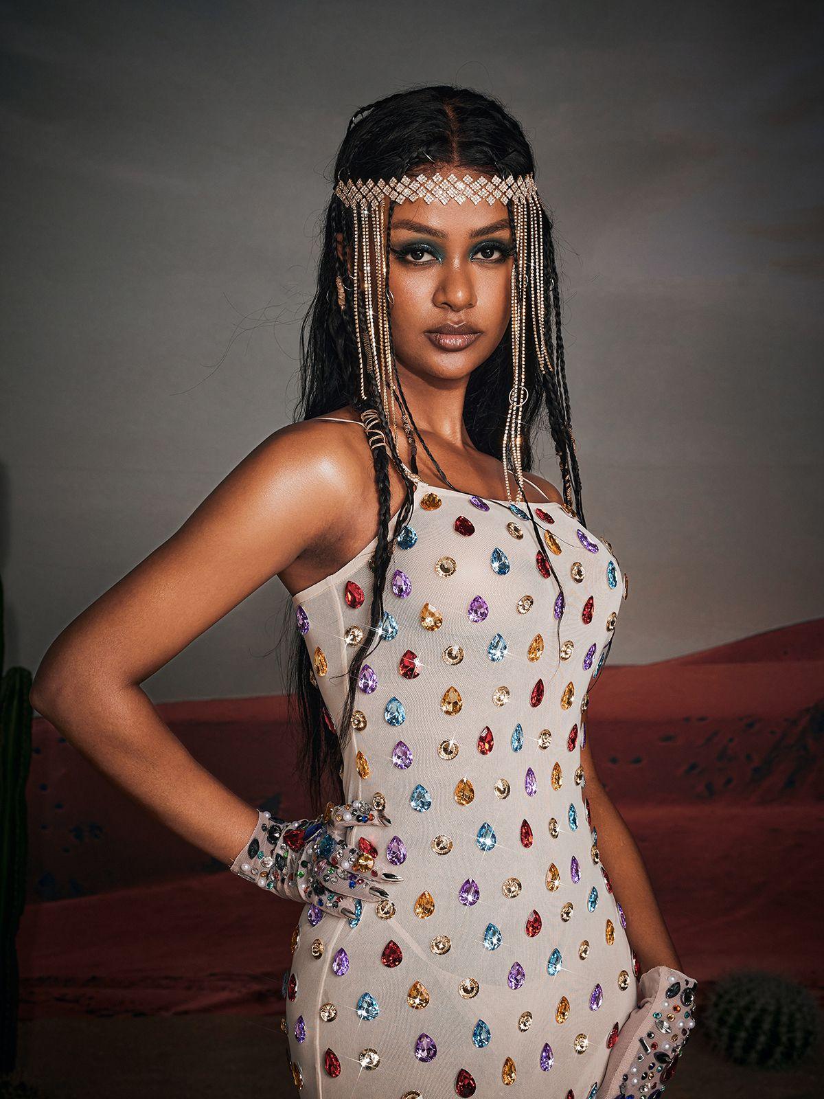 Edgar Spagetti Strass Mini Elbise