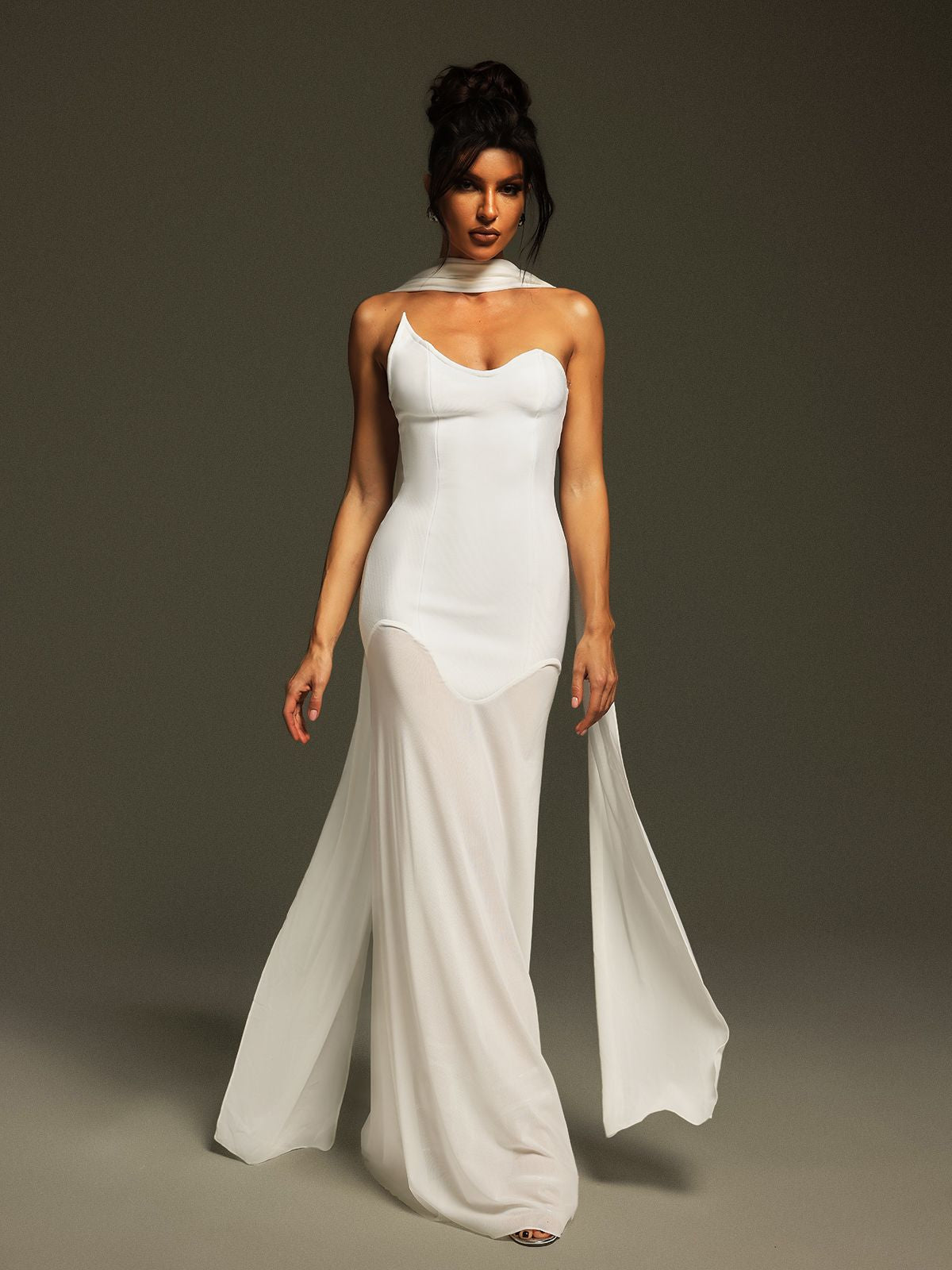 Emine Straplez Drapeli Bandaj Maxi Elbise