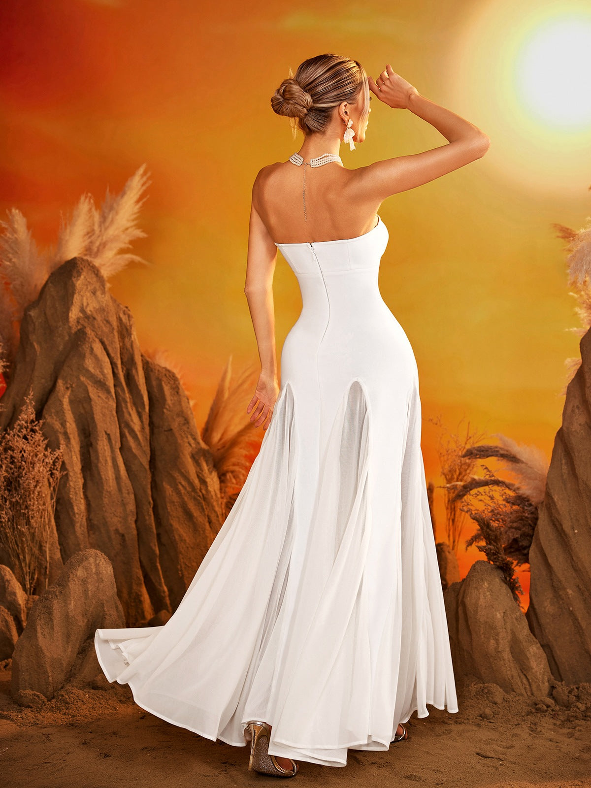 Eryxar Straplez Bandaj Maxi Elbise