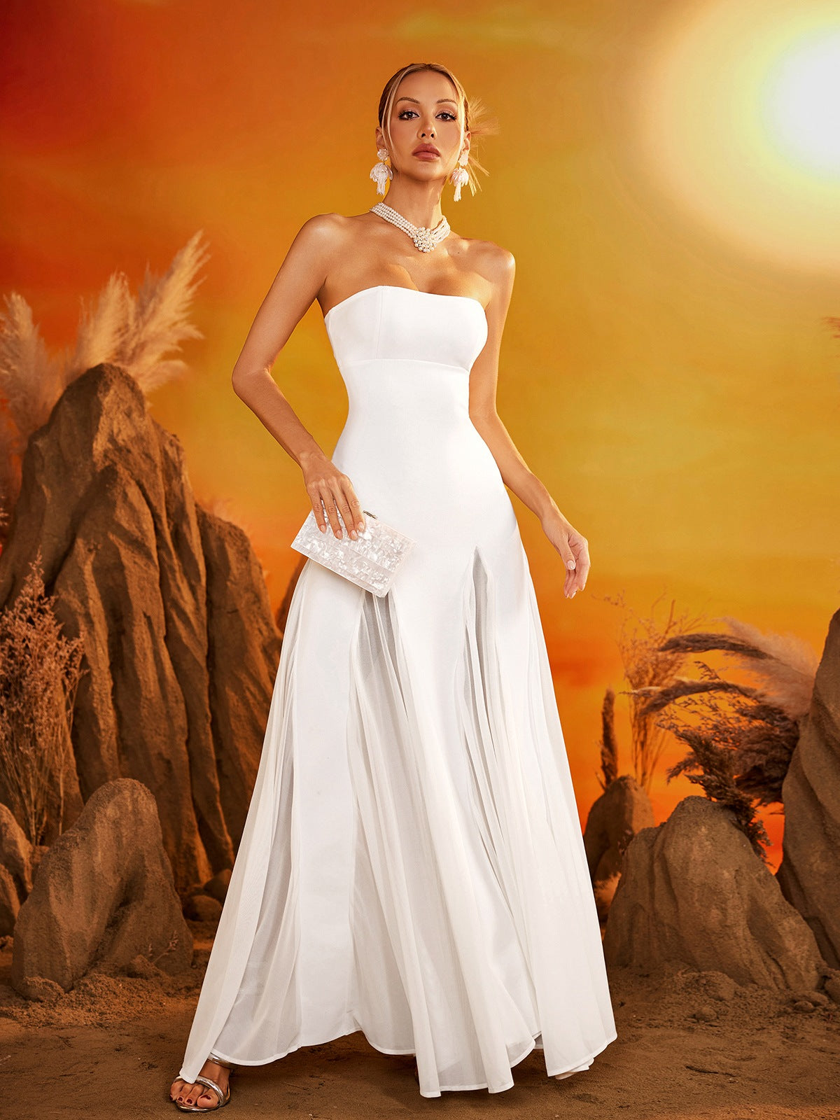 Eryxar Straplez Bandaj Maxi Elbise