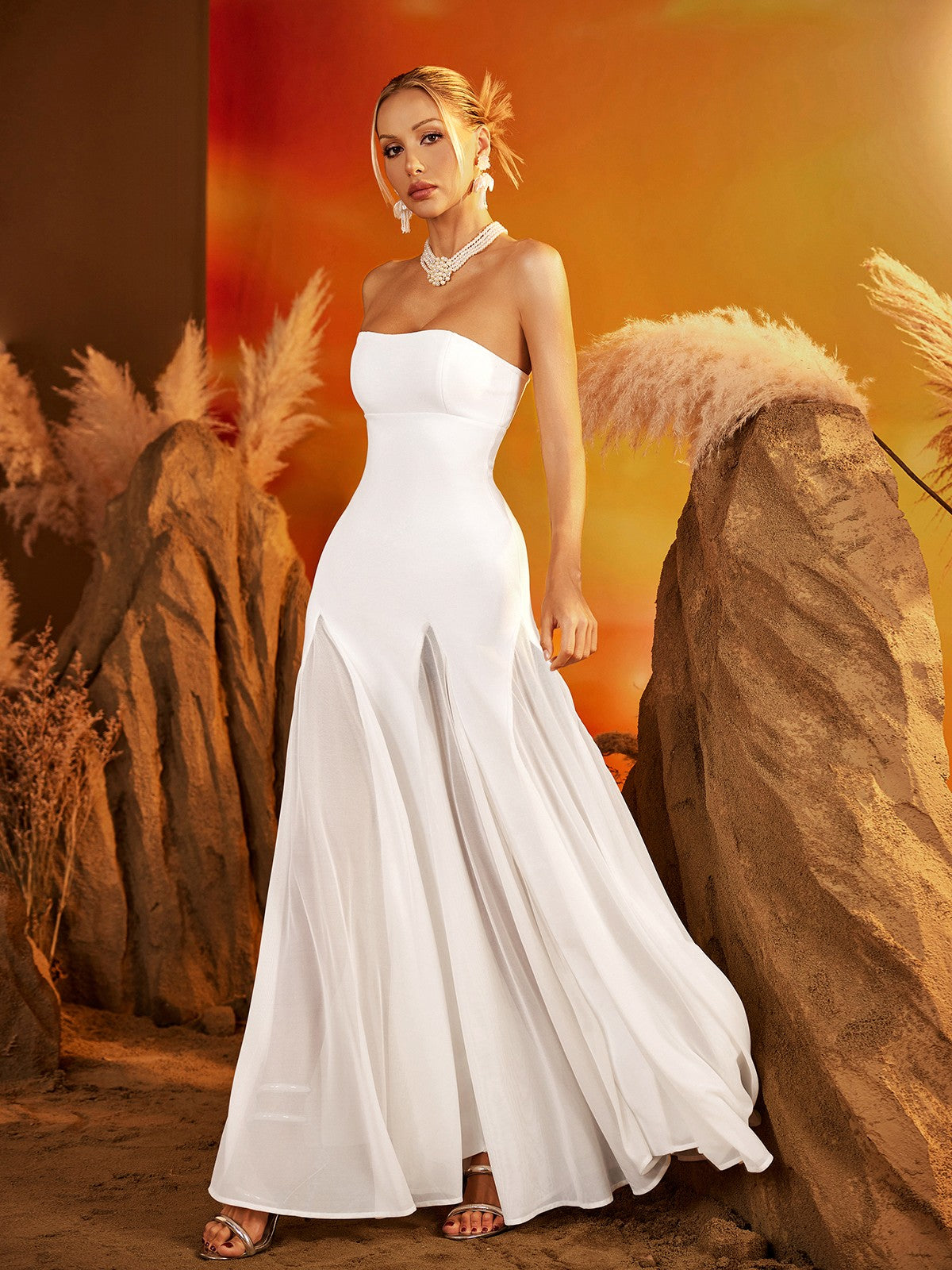 Eryxar Straplez Bandaj Maxi Elbise