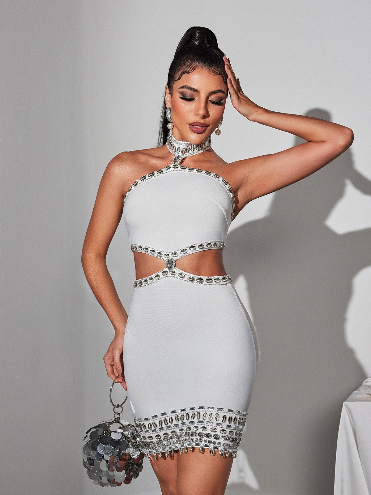 Fritz Rhinestone Kabuk Bandaj Mini Elbise