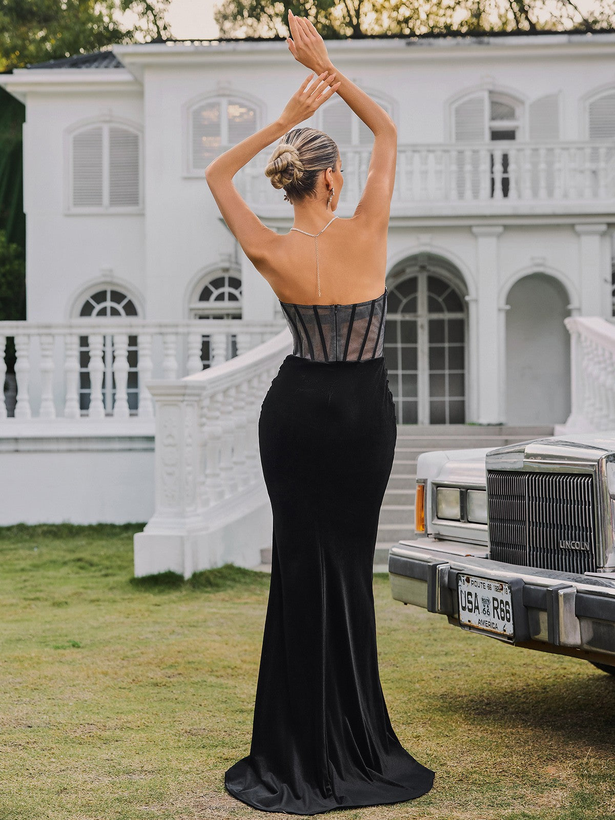 Gerlind Straplez Rhinestone Kadife Maxi Elbise